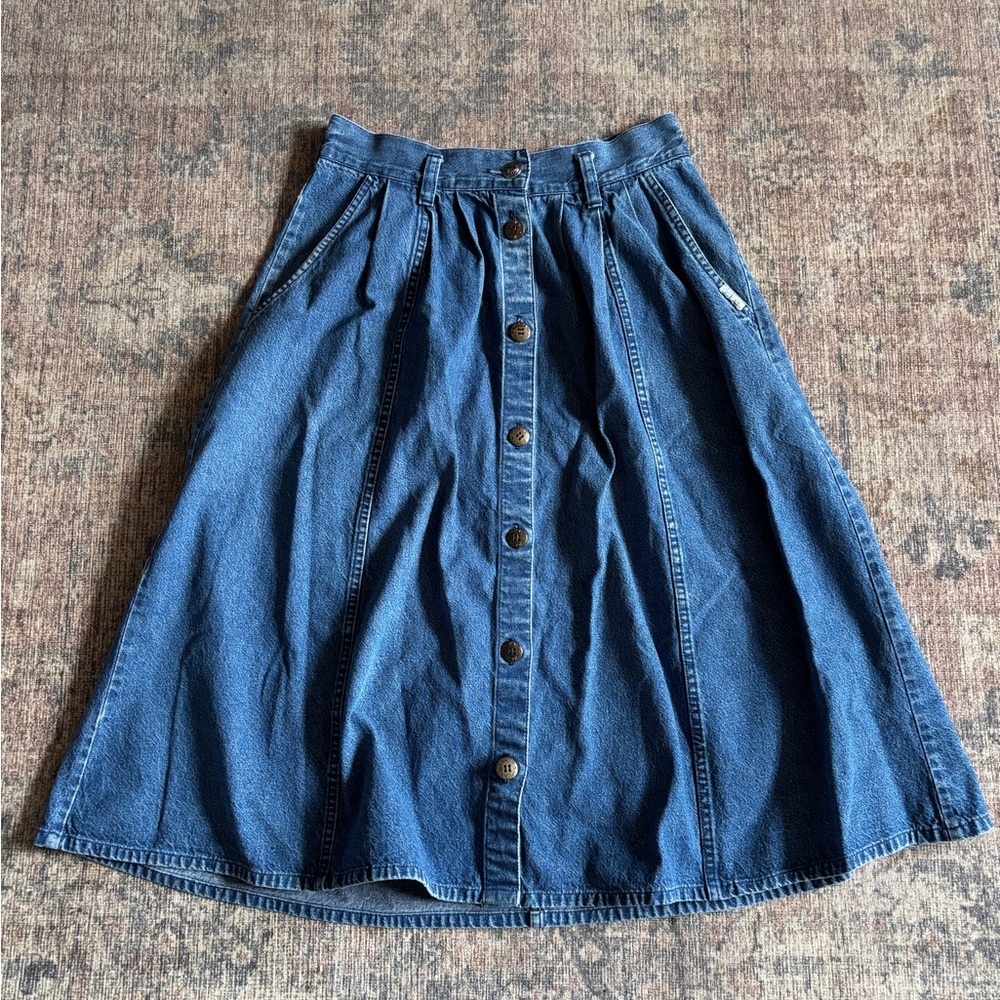 Cherokee Vintage Denim Button-Front A-Line Skirt